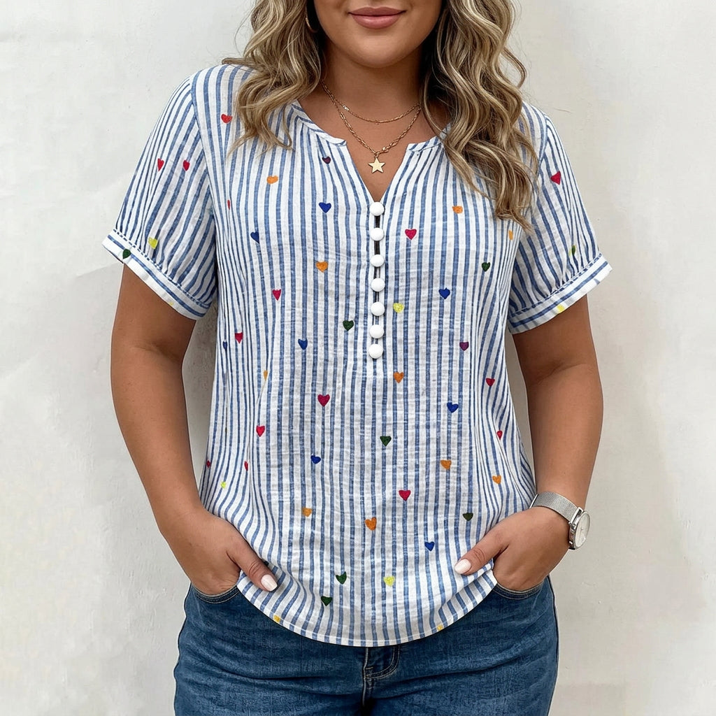 Olivia | Blouse à Rayures avec Imprimé de Corazones