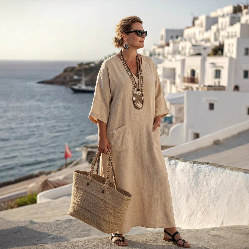 Amara | Robe Longue en Lin Côtière Fluide