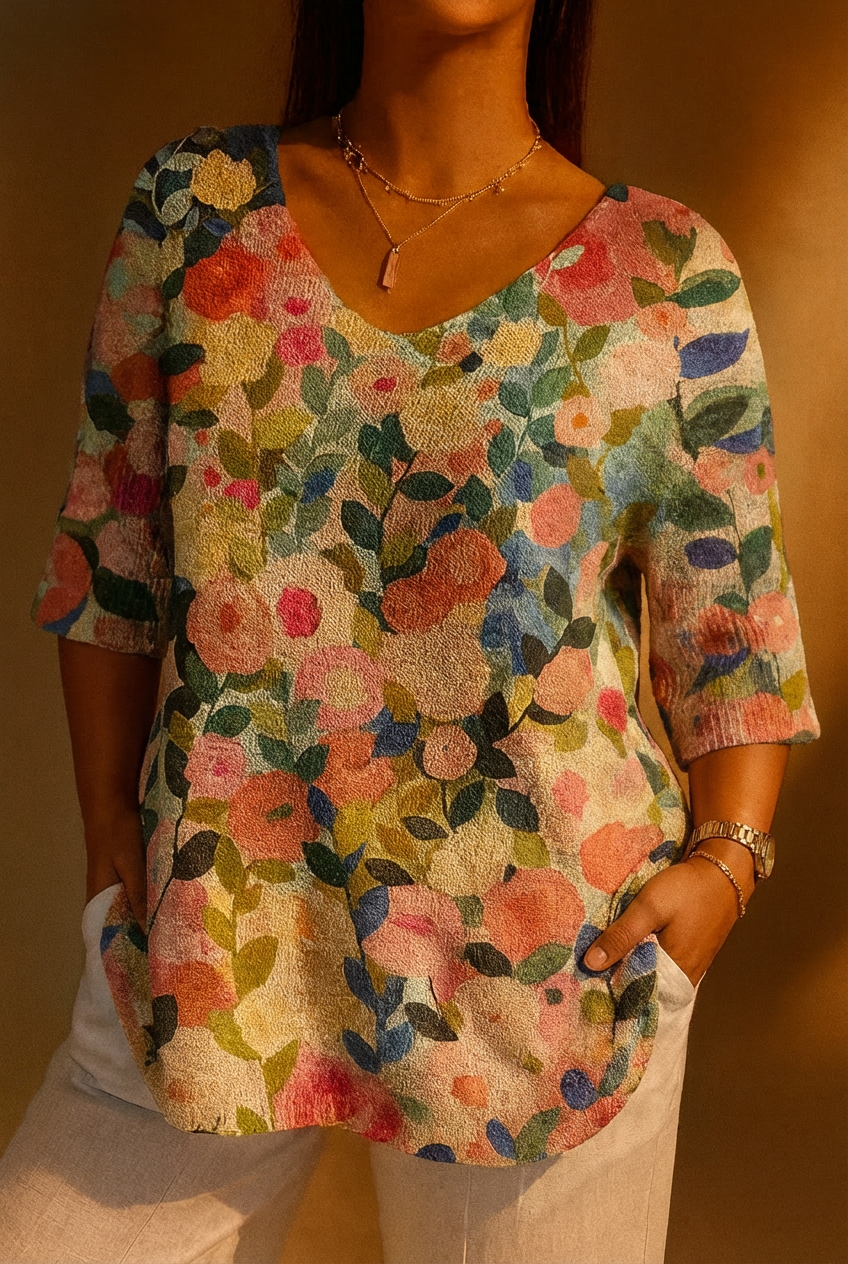 Adela | Top en Maille Jardin Fleuri