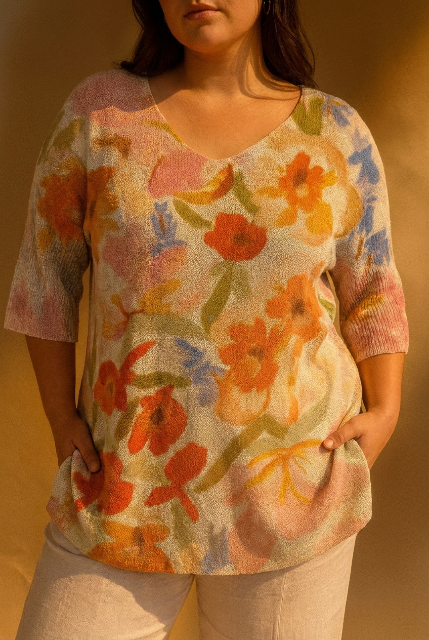 Irène | Top en Maille Fleuri Vintage