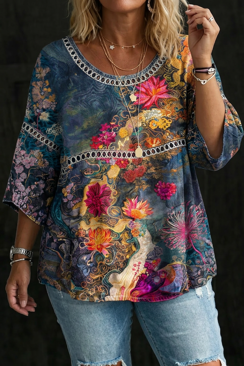 Nicole | Blouse en Jean Fleurie Vintage