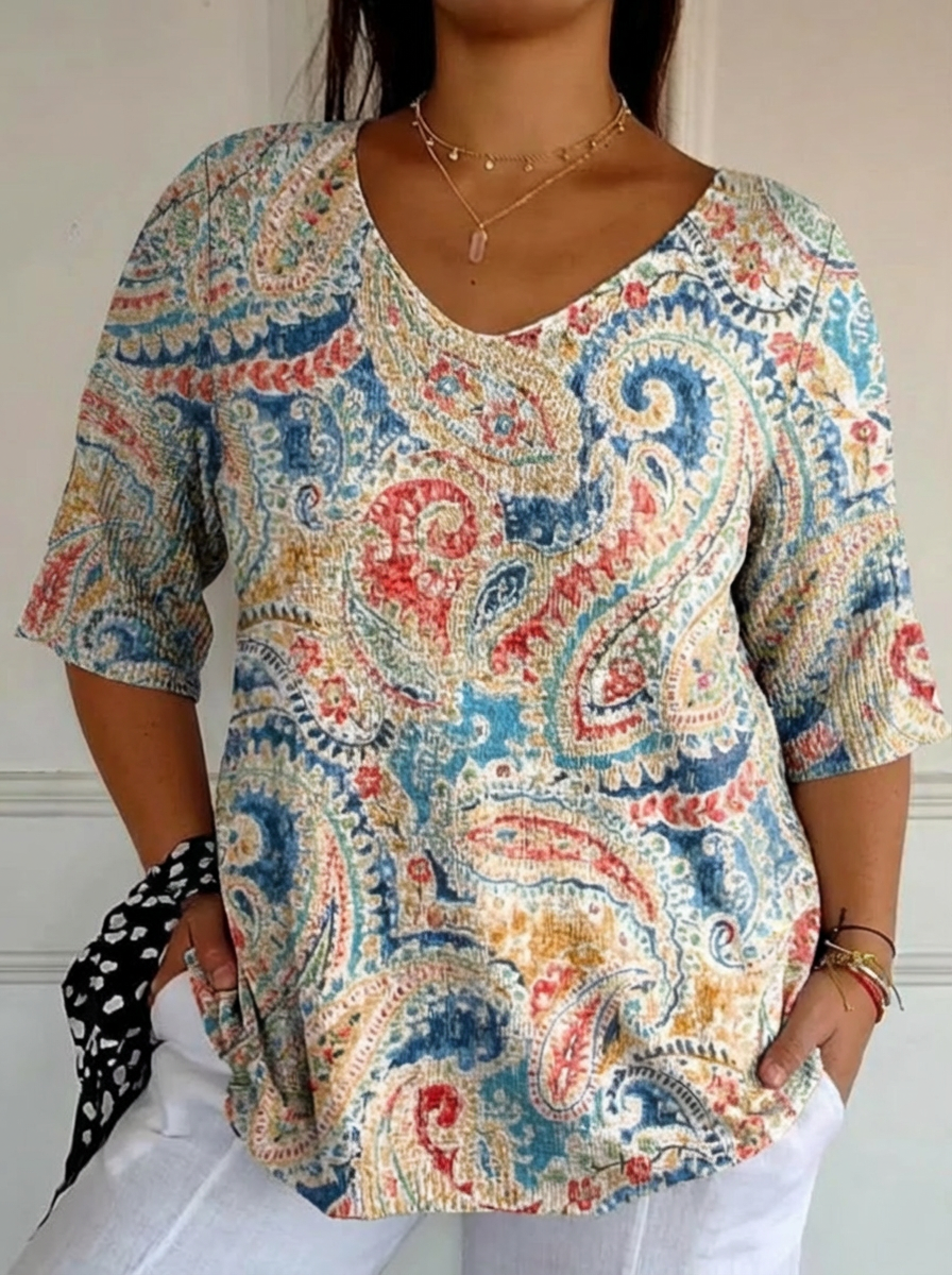 Lucia | Top en Maille Fleuri Ethnique