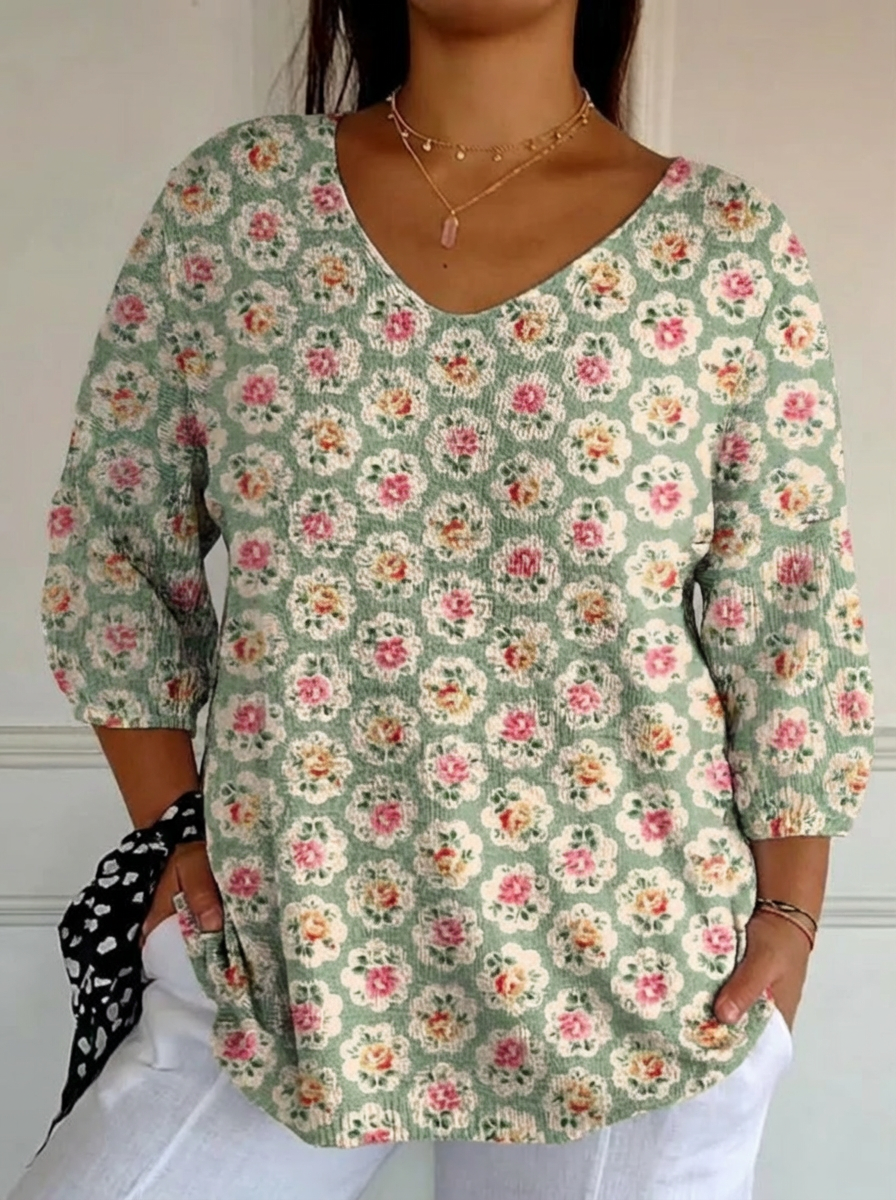 Marta | Top en Maille Ethnique Fleuri