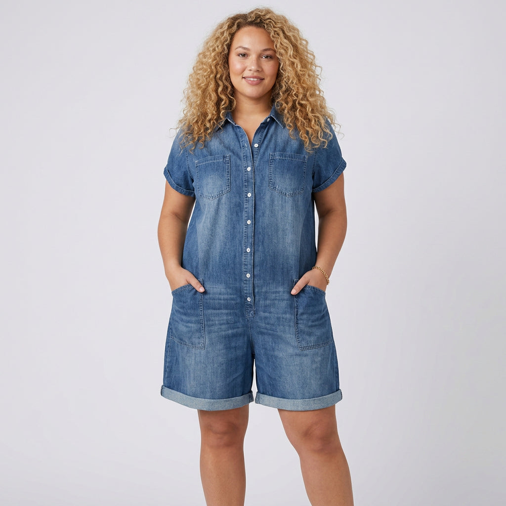 Joan | Salopette Courte Effet Jean Vintage