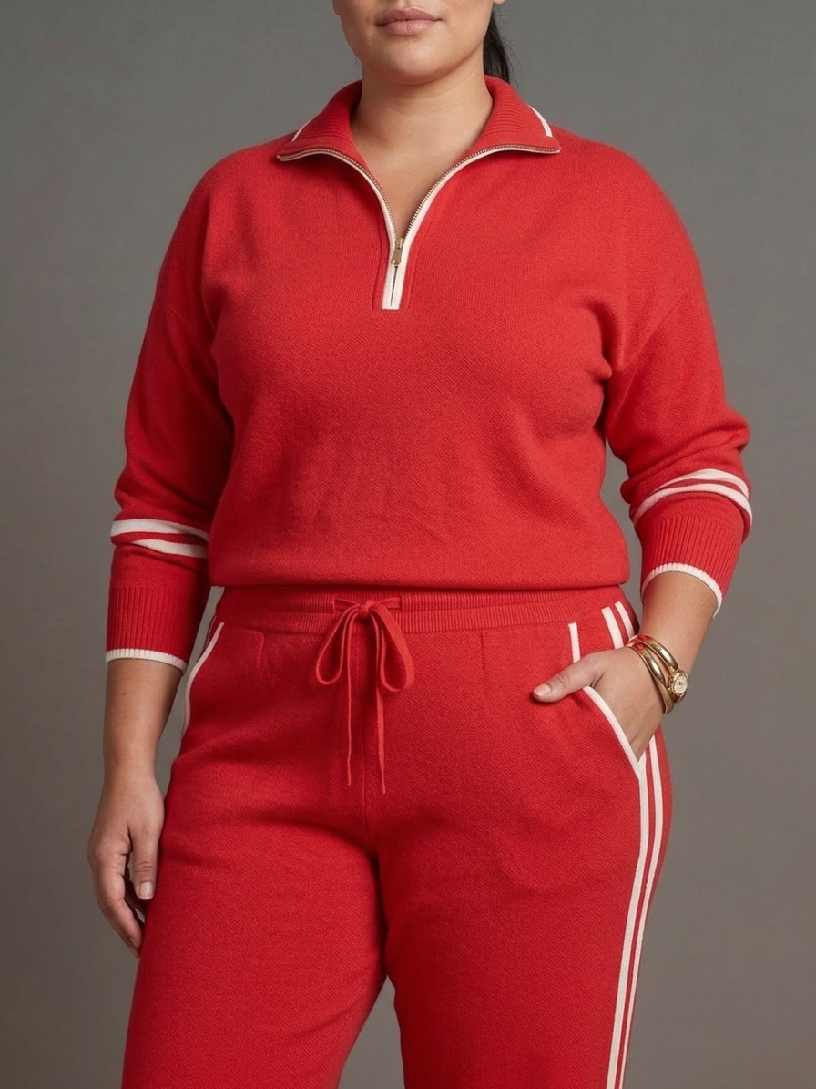 Rain | Ensemble Manches Longues Col Zippé et Pantalon Rayé