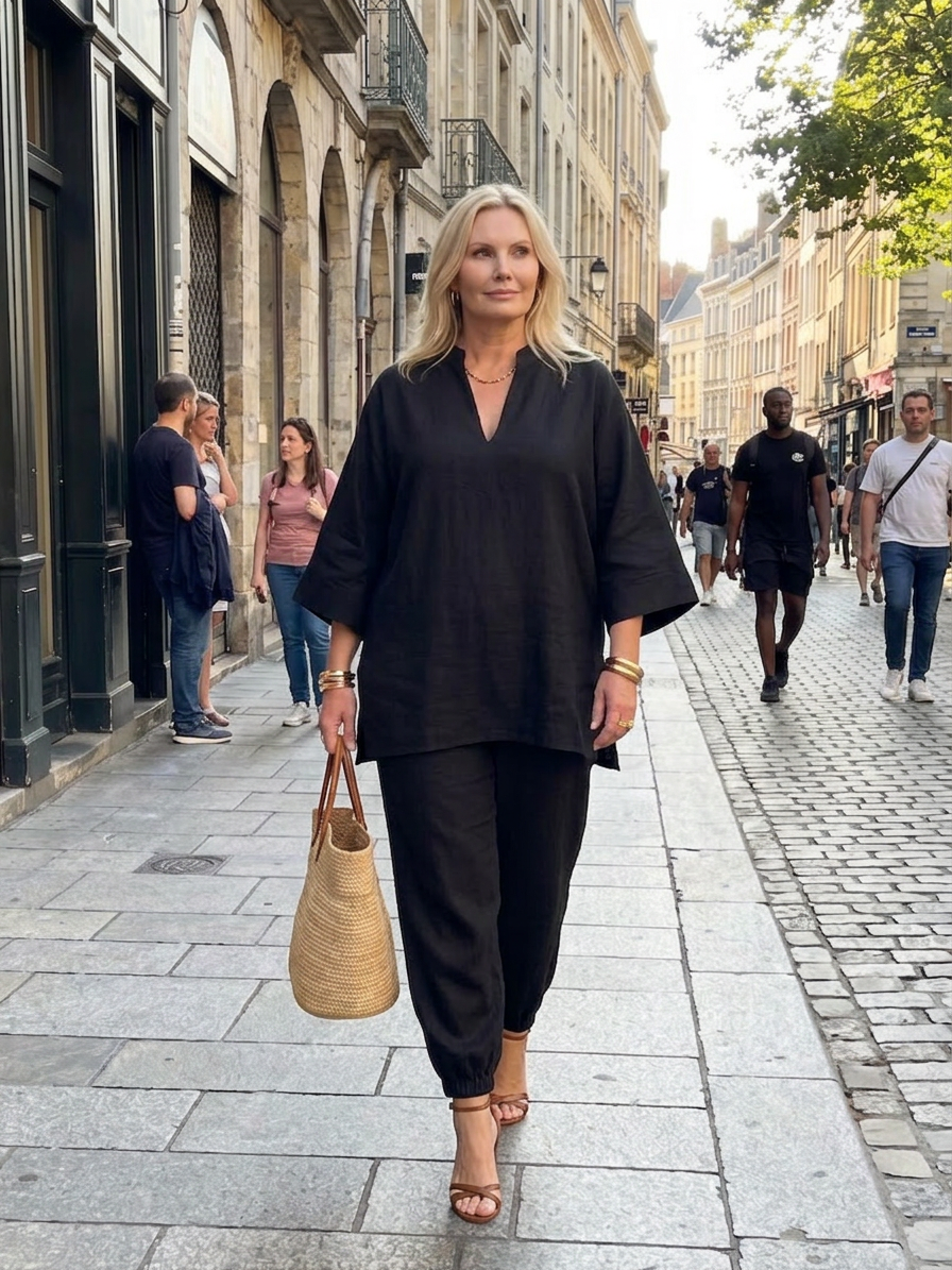 Georgiana | Ensemble Tunique Col V et Pantalon Froncé