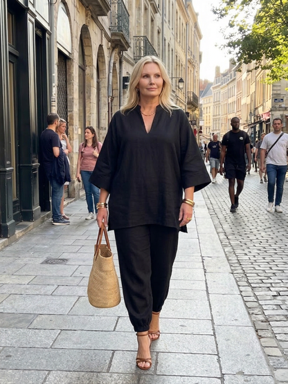 Georgiana | Ensemble Tunique Col V et Pantalon Froncé