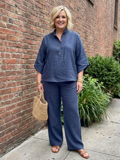 Amity | Ensemble Tunique Boutonnée avec Pantalon Large