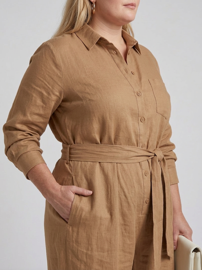 Jovie | Combinaison Jambes Larges Boutonnée à Manches Longues
