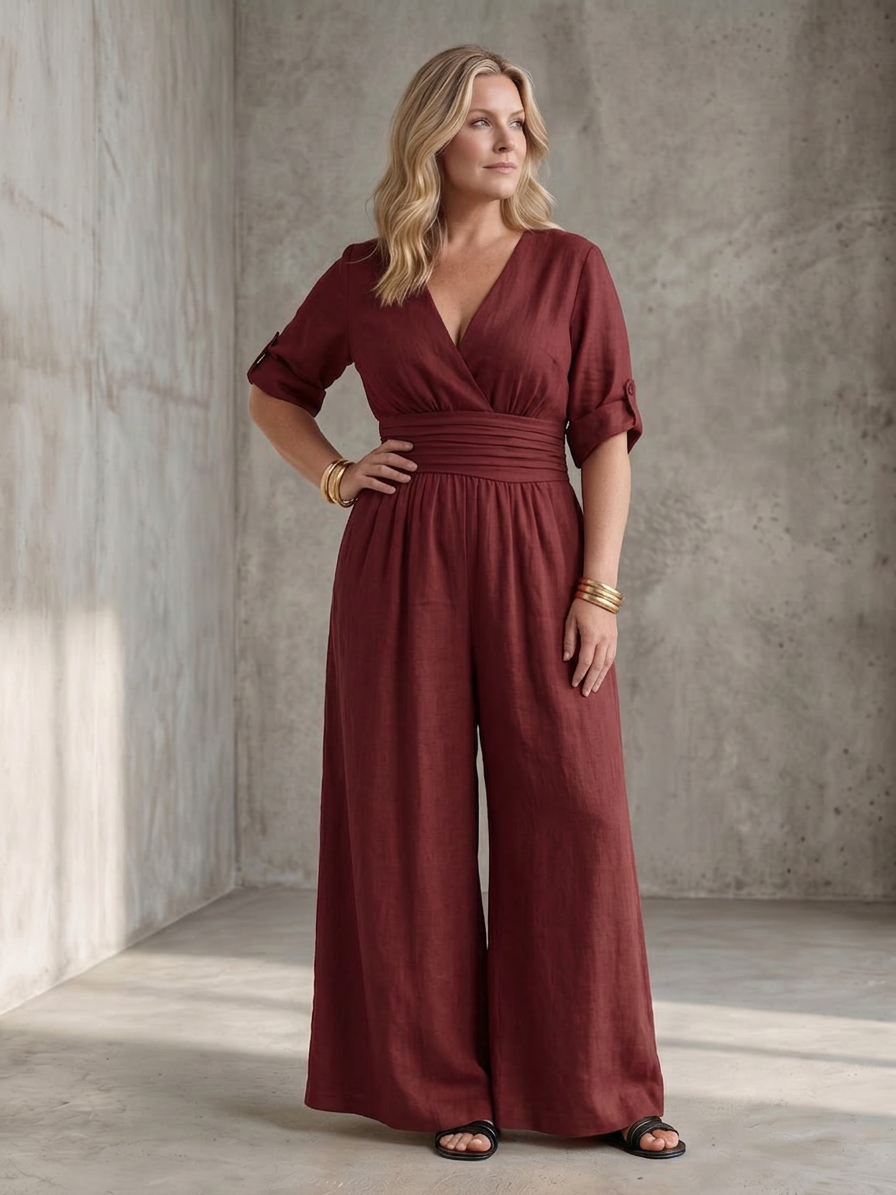 Wanda | Combinaison en Jambe Large avec Croisement Pectoral
