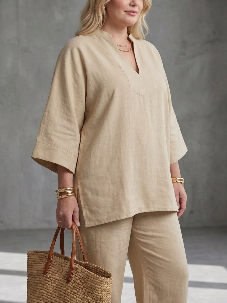 Georgiana | Ensemble Tunique Col V et Pantalon Froncé