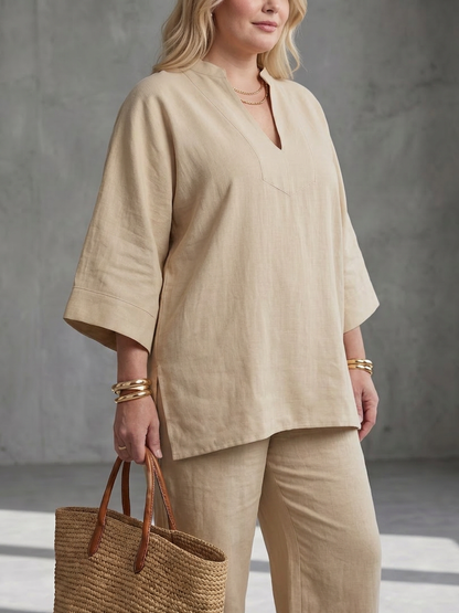Georgiana | Ensemble Tunique Col V et Pantalon Froncé