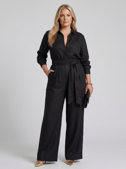 Jovie | Combinaison Jambes Larges Boutonnée à Manches Longues