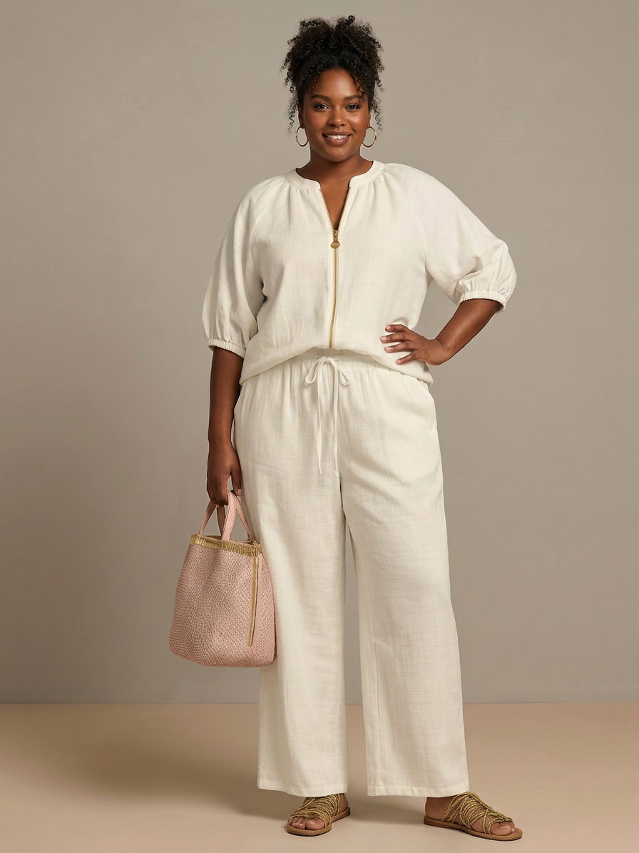 Natalia | Ensemble Top Globo avec Fermeture éclair et Pantalon Large