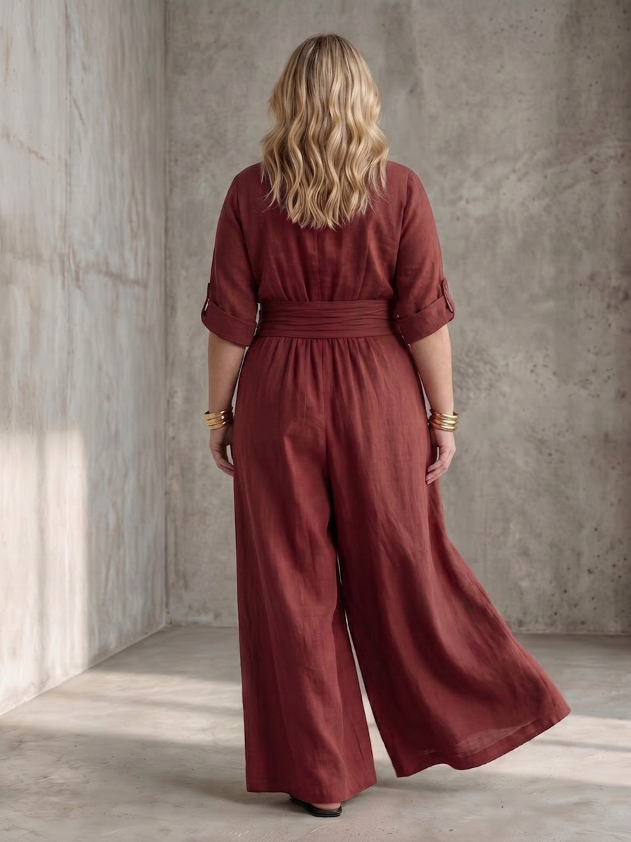 Wanda | Combinaison en Jambe Large avec Croisement Pectoral