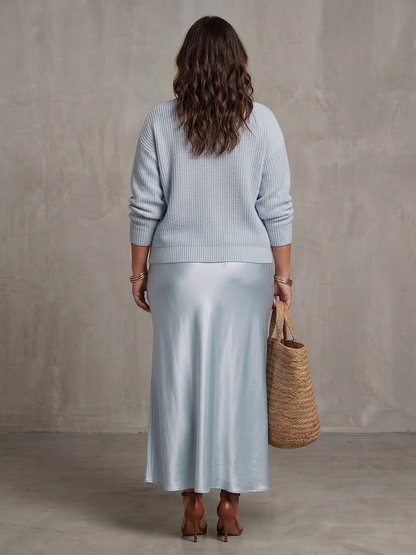 Luciana | Ensemble Jupe Satinée Coupée en Biais et Maille Superposée