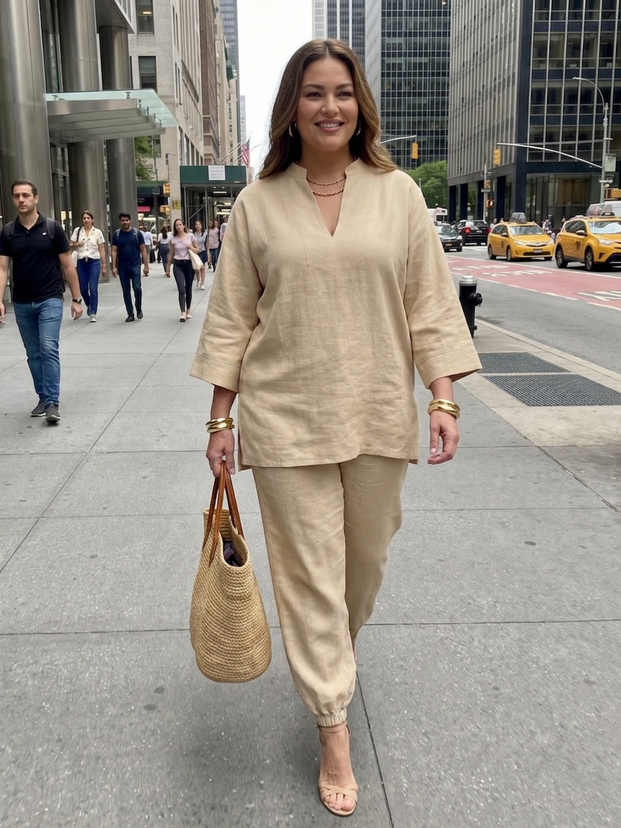 Georgiana | Ensemble Tunique Col V et Pantalon Froncé