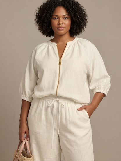Natalia | Ensemble Top Globo avec Fermeture éclair et Pantalon Large