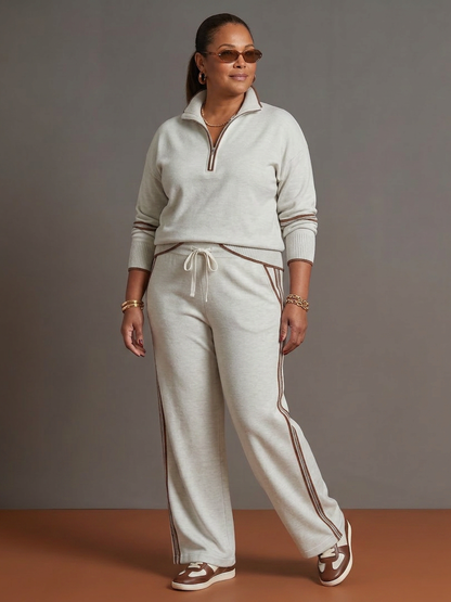 Rain | Ensemble Manches Longues Col Zippé et Pantalon Rayé