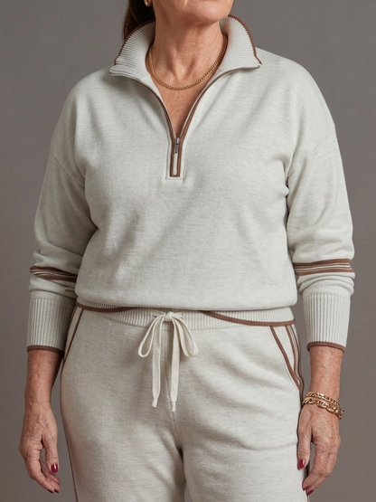 Rain | Ensemble Manches Longues Col Zippé et Pantalon Rayé