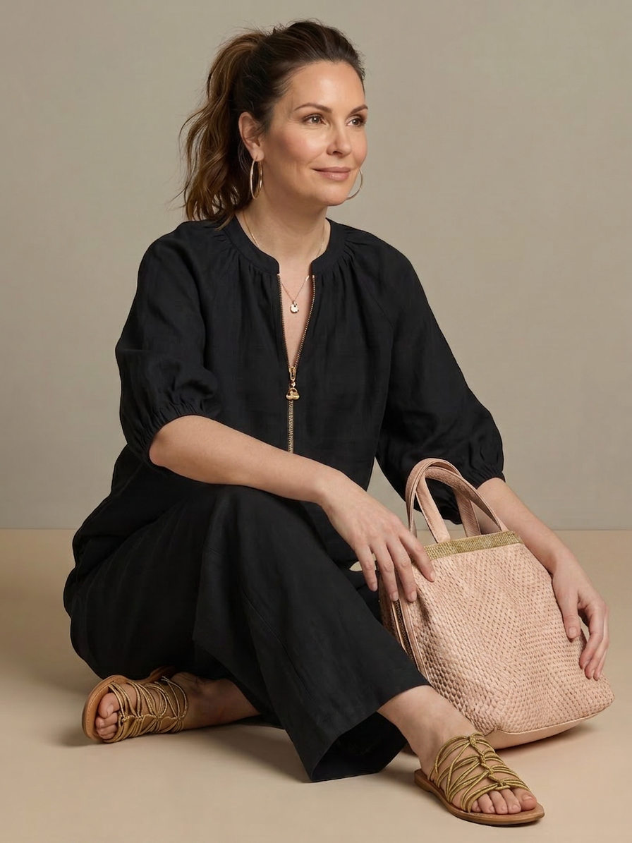Natalia | Ensemble Top Globo avec Fermeture éclair et Pantalon Large