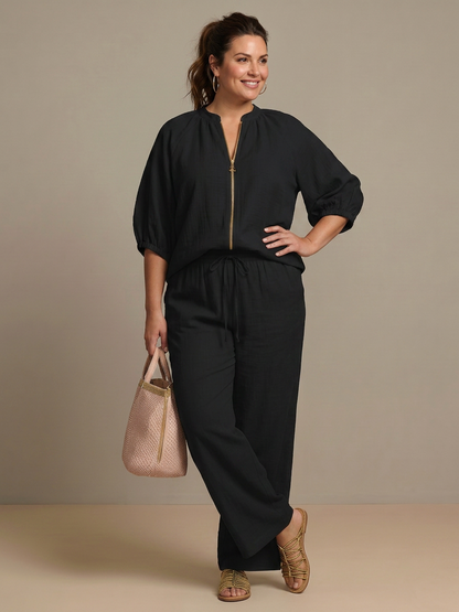 Natalia | Ensemble Top Globo avec Fermeture éclair et Pantalon Large