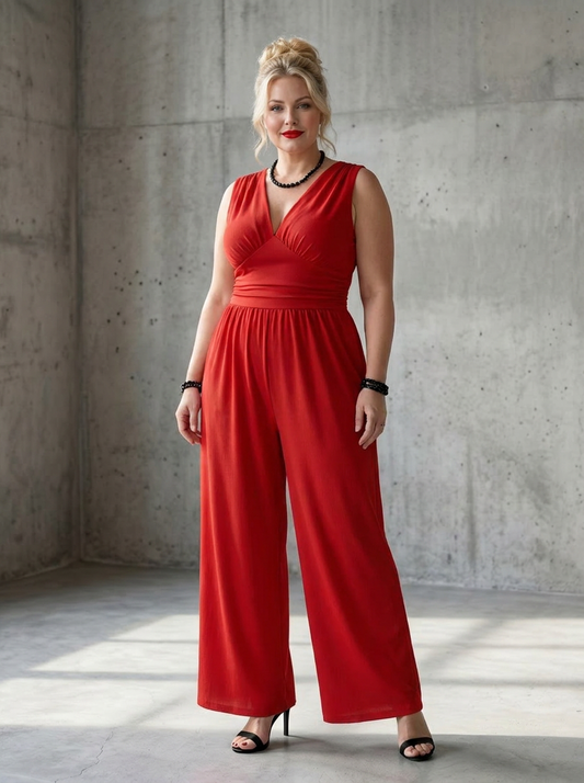 Vincenza | Combinaison de Pierna Large avec Décolleté V et Cintura Definida