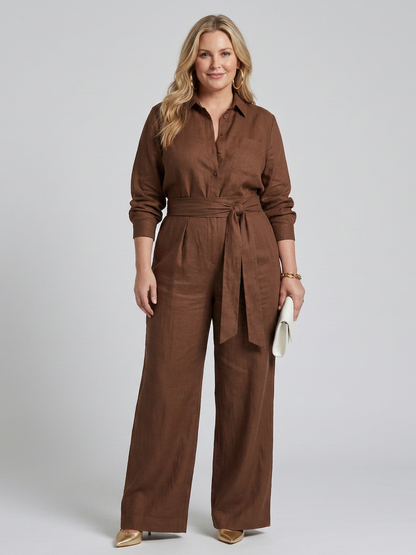 Jovie | Combinaison Jambes Larges Boutonnée à Manches Longues