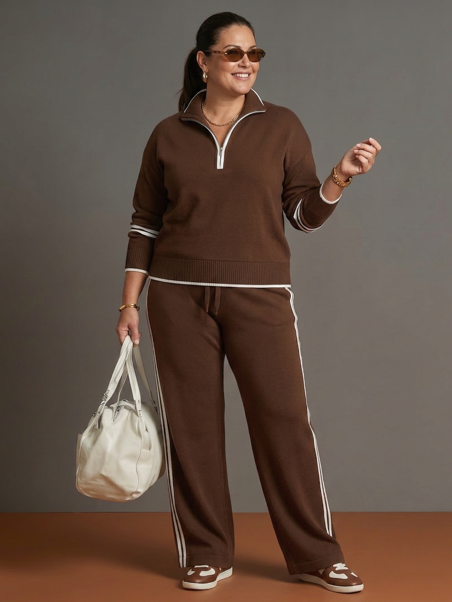 Rain | Ensemble Manches Longues Col Zippé et Pantalon Rayé