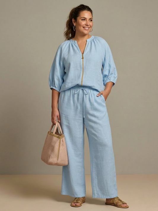 Natalia | Ensemble Top Globo avec Fermeture éclair et Pantalon Large