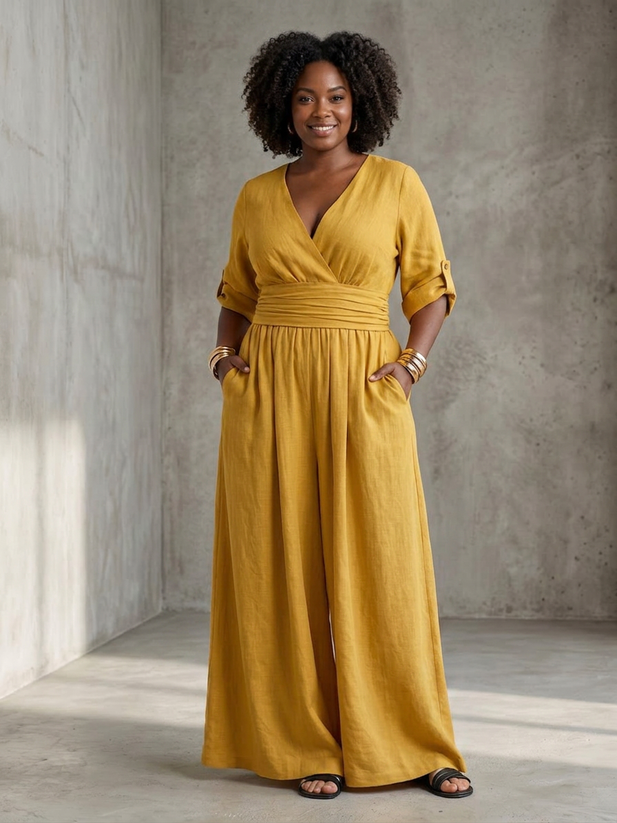 Wanda | Combinaison en Jambe Large avec Croisement Pectoral