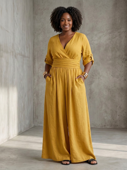 Wanda | Combinaison en Jambe Large avec Croisement Pectoral