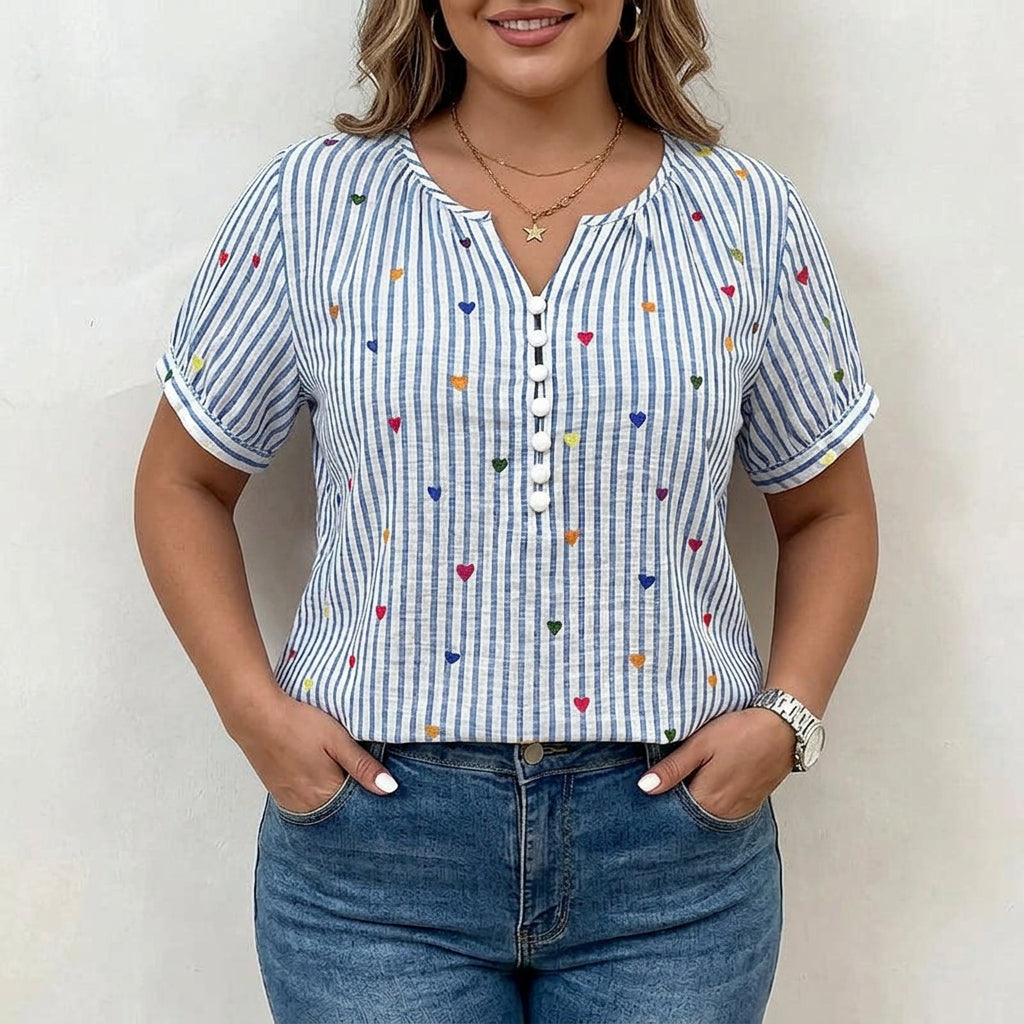 Olivia | Blouse à Rayures avec Imprimé de Corazones