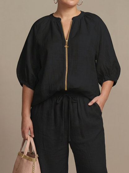 Natalia | Ensemble Top Globo avec Fermeture éclair et Pantalon Large