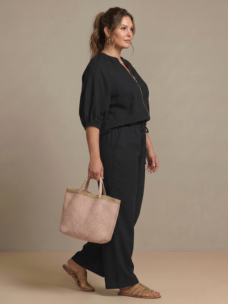Natalia | Ensemble Top Globo avec Fermeture éclair et Pantalon Large