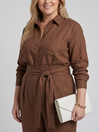 Jovie | Combinaison Jambes Larges Boutonnée à Manches Longues