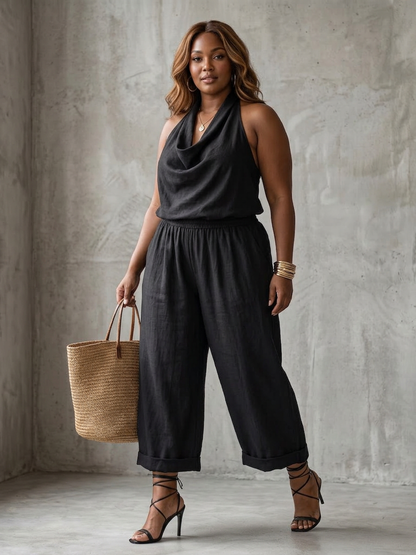 Yvaine | Ensemble Top Fluide Col Drapé et Pantalon Large