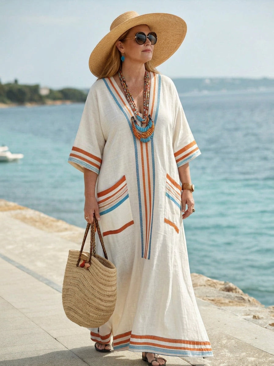 Aria | Robe Longue en Lin à Rayures Côtière