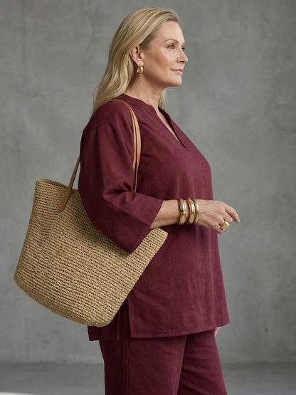 Georgiana | Ensemble Tunique Col V et Pantalon Froncé