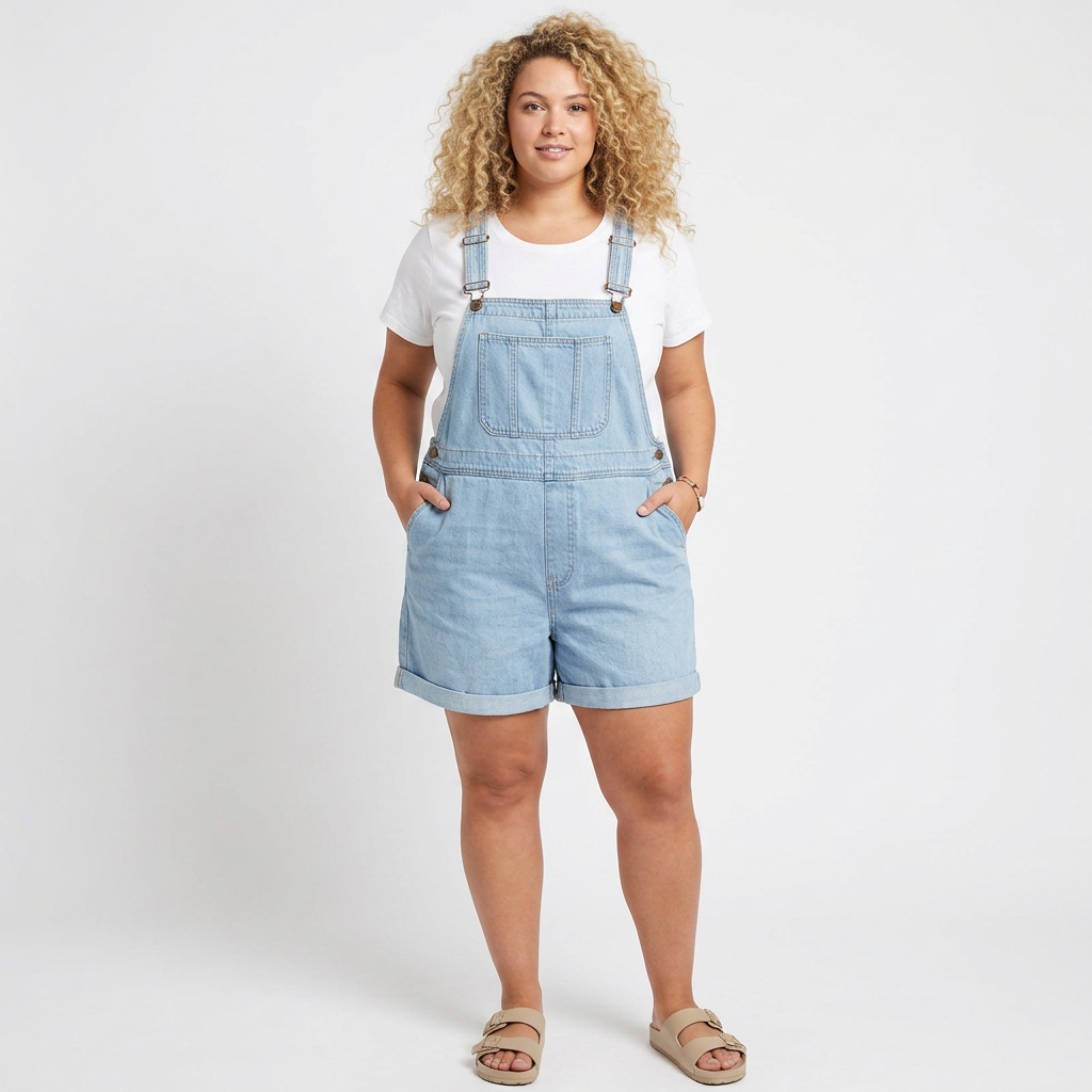 Clara | Salopette Courte en Jean Vintage Bleu Clair