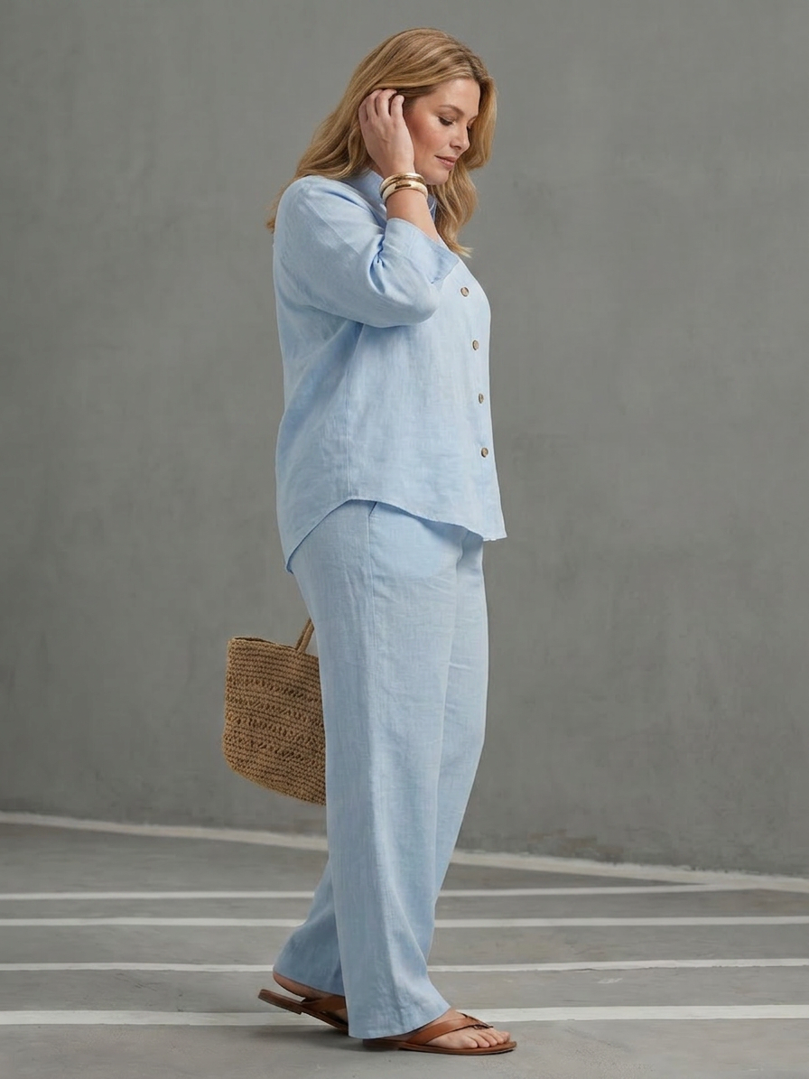 Amity | Ensemble Tunique Boutonnée avec Pantalon Large