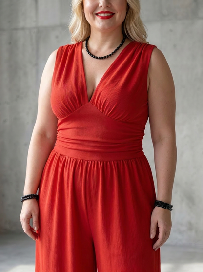 Vincenza | Combinaison de Pierna Large avec Décolleté V et Cintura Definida
