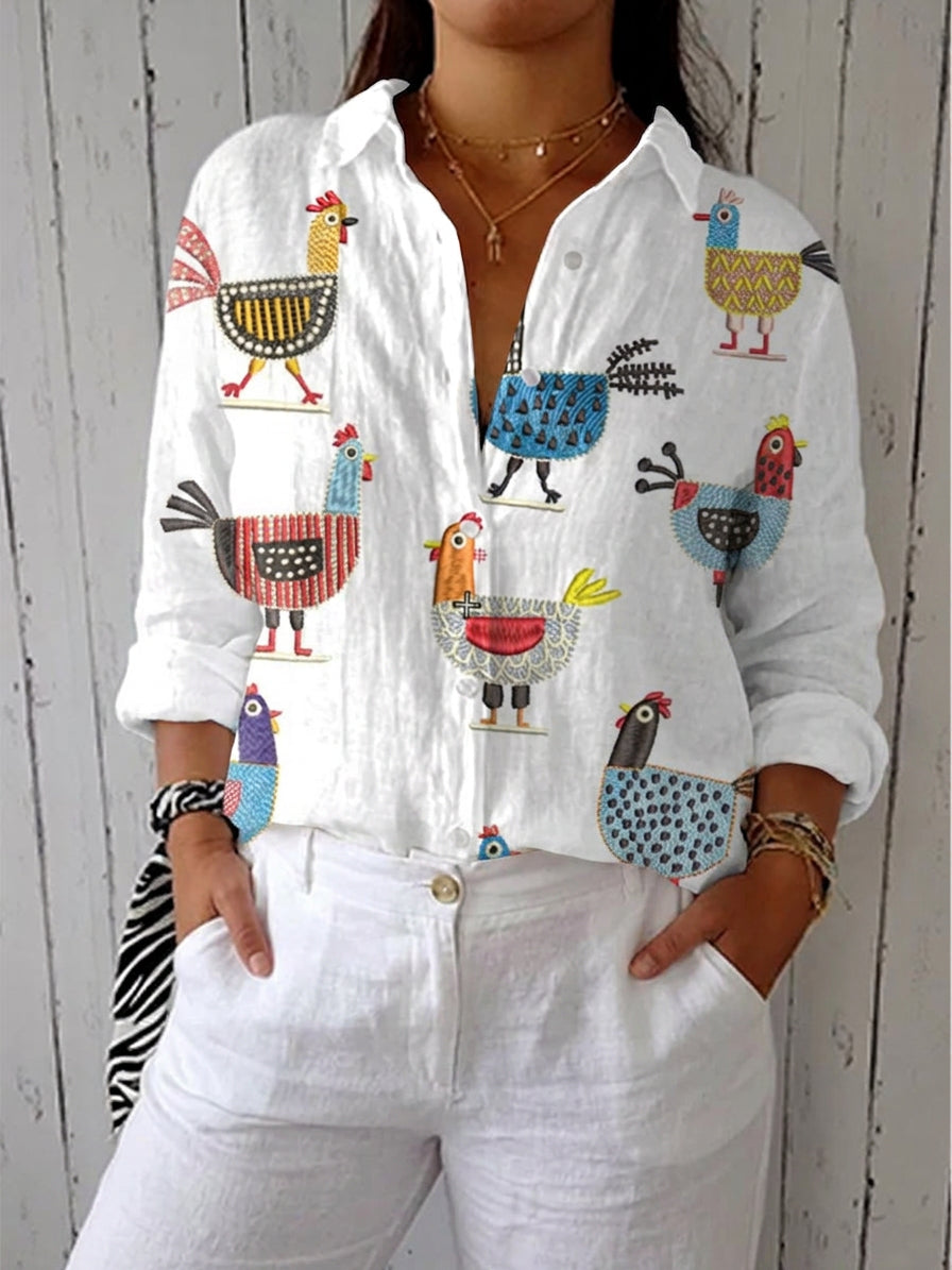 Helen | Blouse Ludique à Imprimé Poules