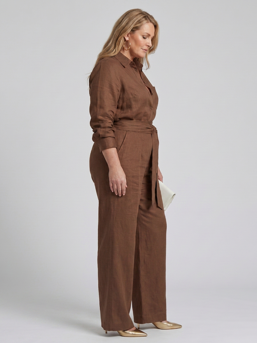 Jovie | Combinaison Jambes Larges Boutonnée à Manches Longues