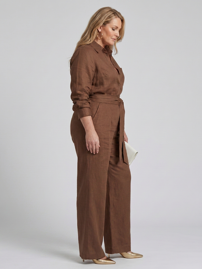 Jovie | Combinaison Jambes Larges Boutonnée à Manches Longues
