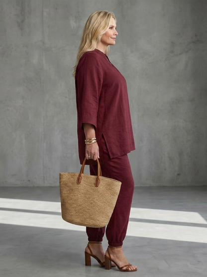 Georgiana | Ensemble Tunique Col V et Pantalon Froncé
