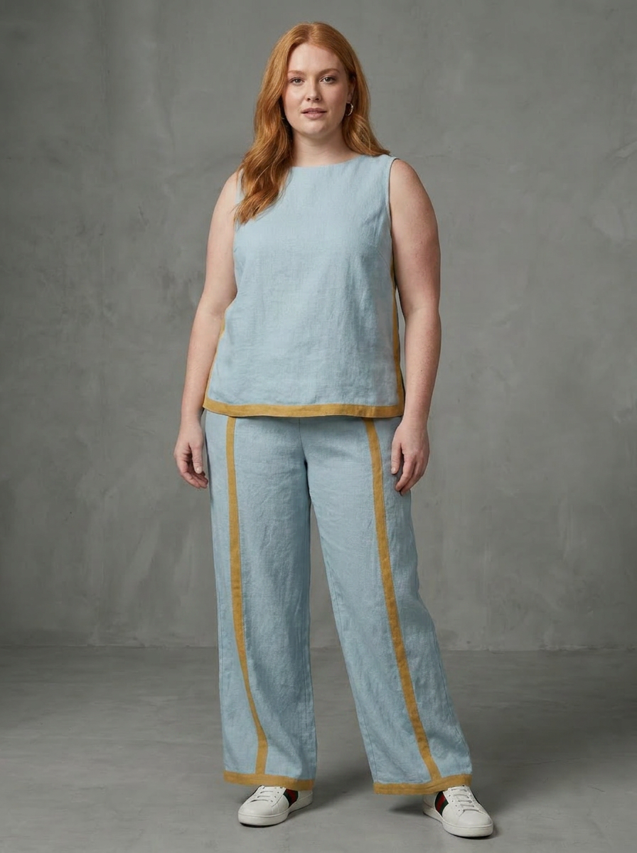 Inara | Ensemble Top Sans Manches et Pantalon Large Contrasté