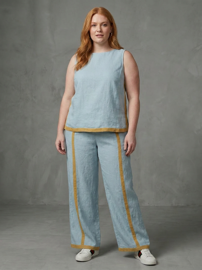 Inara | Ensemble Top Sans Manches et Pantalon Large Contrasté