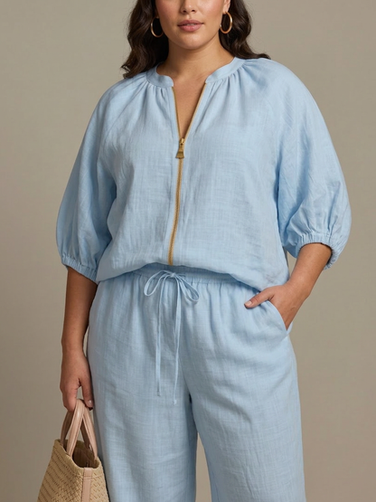 Natalia | Ensemble Top Globo avec Fermeture éclair et Pantalon Large