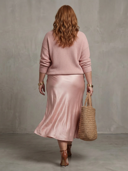 Luciana | Ensemble Jupe Satinée Coupée en Biais et Maille Superposée